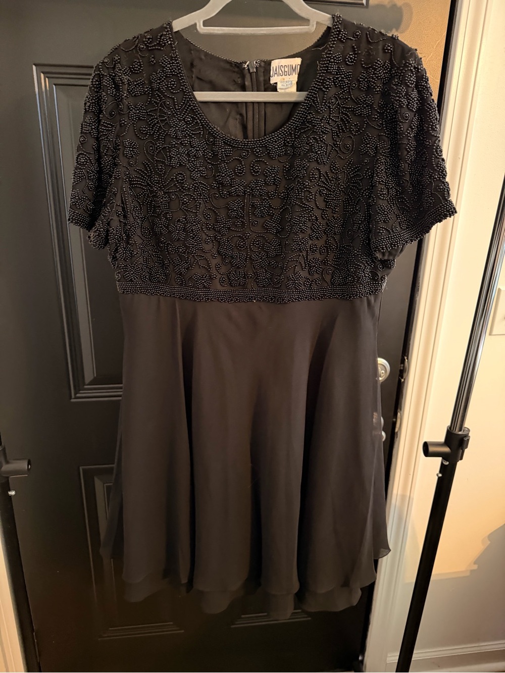 VTG 1980’s Black Beaded Short Sleeve Fit & Flare Dress